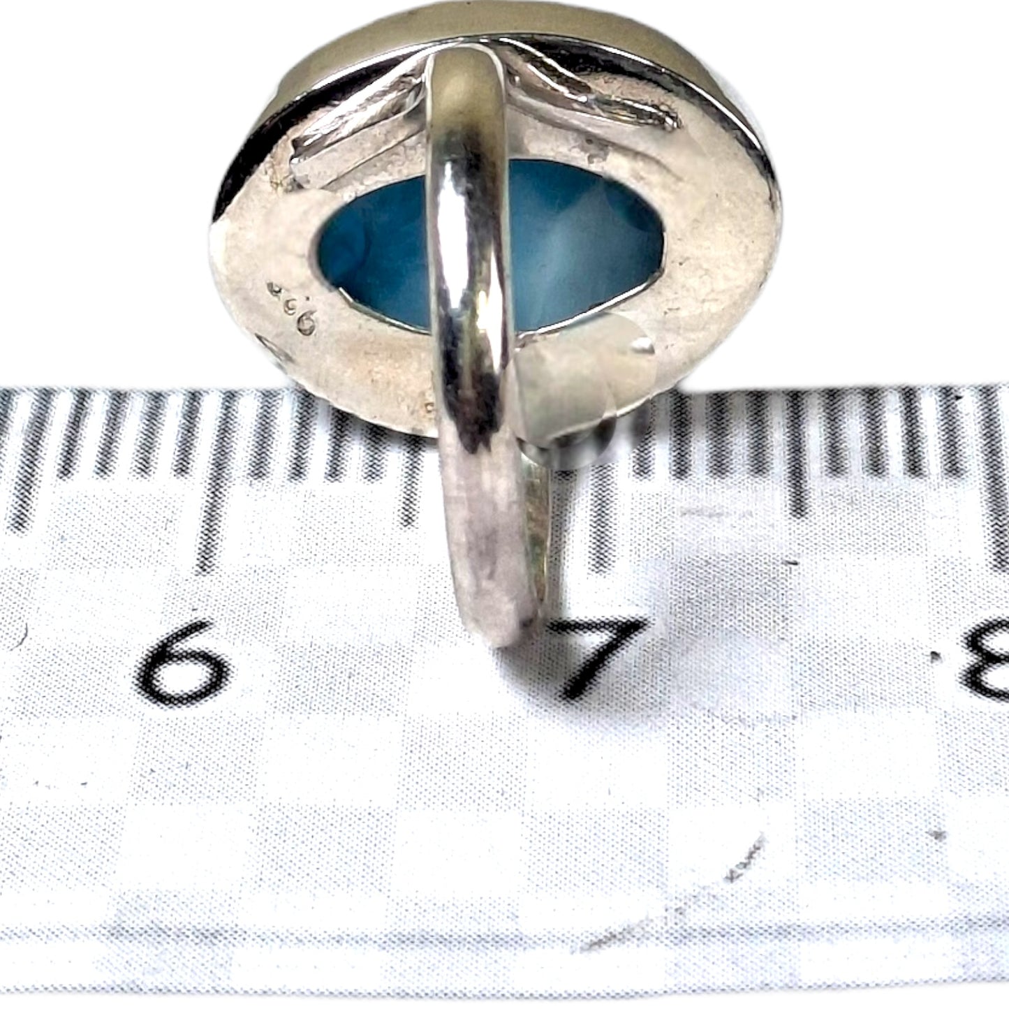 Big Solid Sterling Silver Dominican Deep Blue Larimar Stone Handmade Ring
