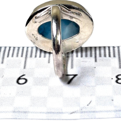 Big Solid Sterling Silver Dominican Deep Blue Larimar Stone Handmade Ring