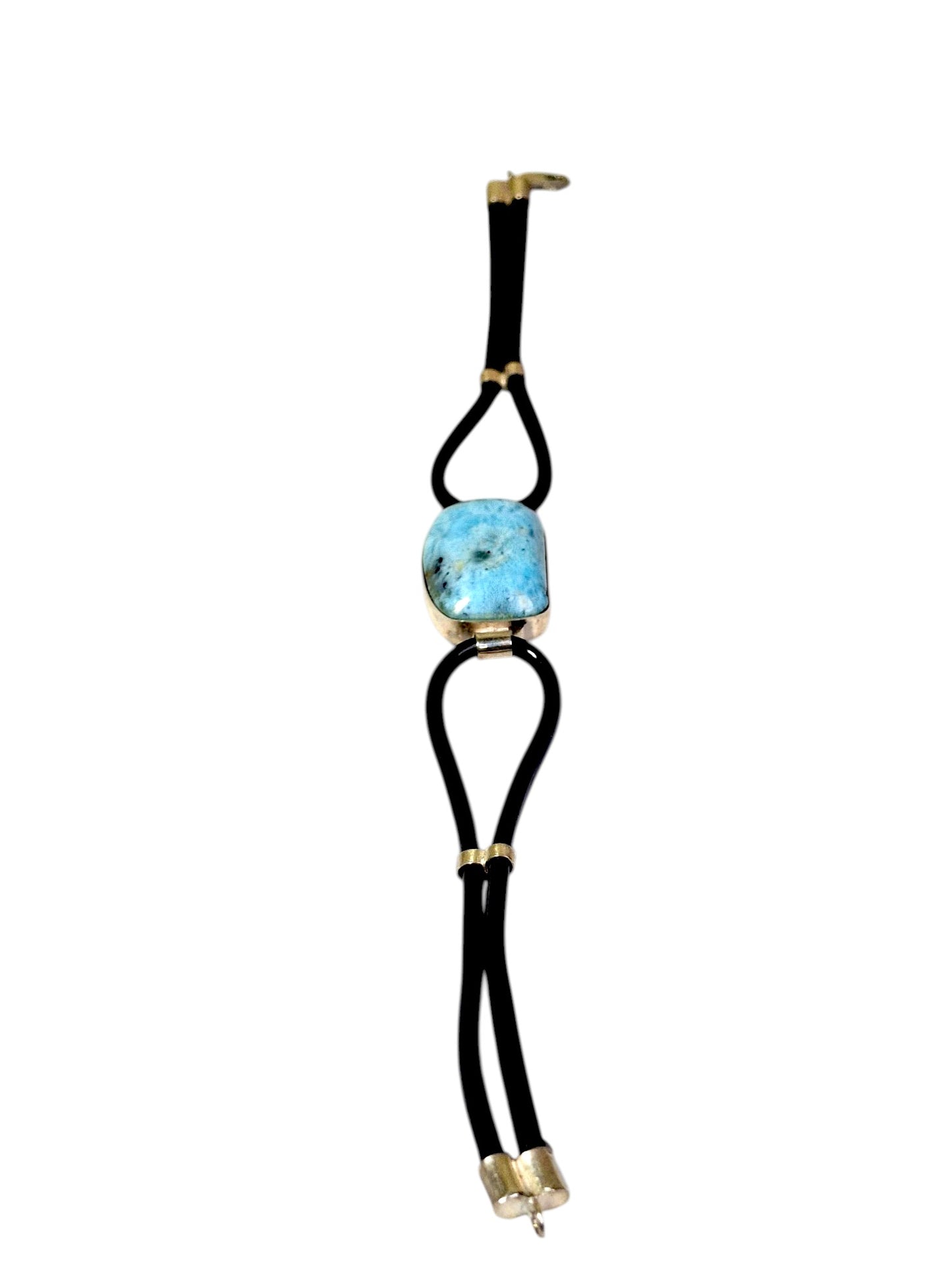 Solid .925 Nice Blue Larimar Stone Rubber Handmade Bracelet Men / Women