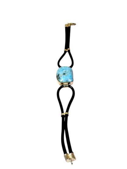 Solid .925 Nice Blue Larimar Stone Rubber Handmade Bracelet Men / Women