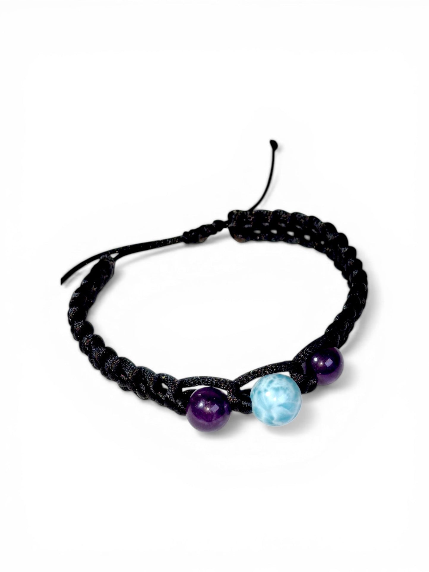 Nice Blue Larimar w/ Amethyst Stones Nylon Cord Handmade Bracelet Men / Women