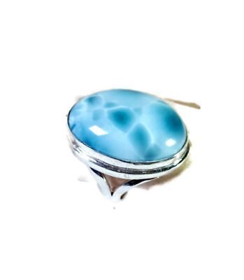 Solid Sterling Silver Dominican Deep Blue Larimar Stone Handmade Ring
