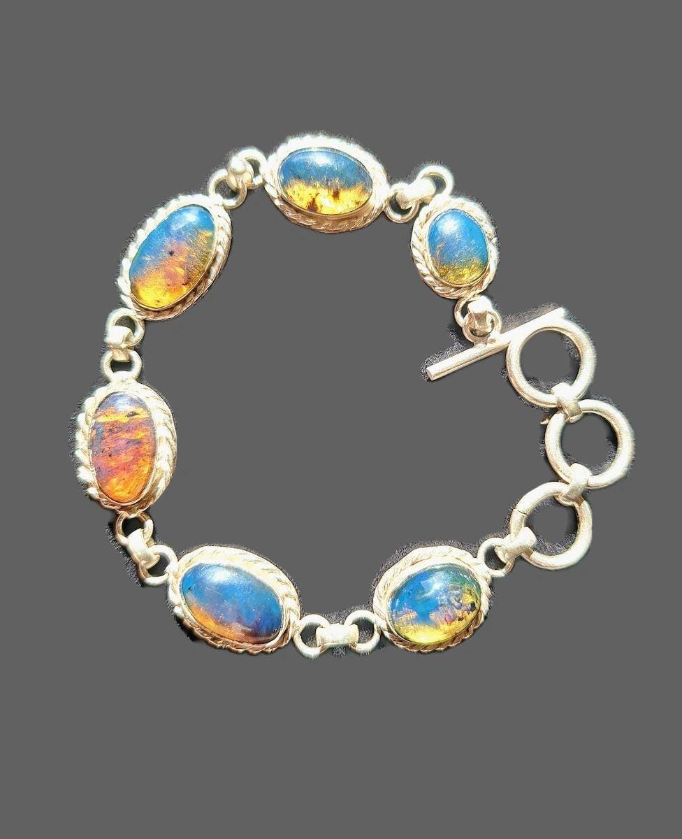 Solid Sterling Silver Dominican Blue Amber stone Handmade Bracelet