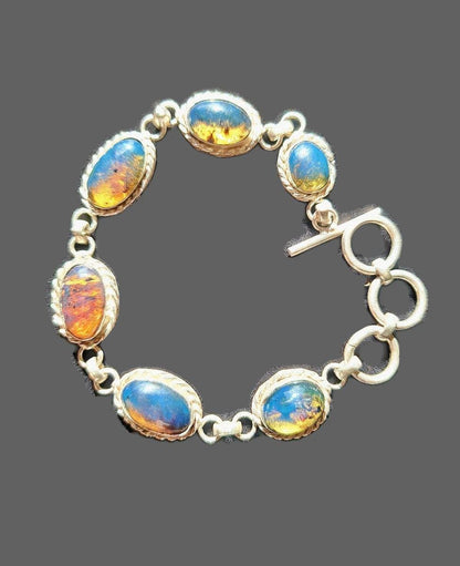 Solid Sterling Silver Dominican Blue Amber stone Handmade Bracelet