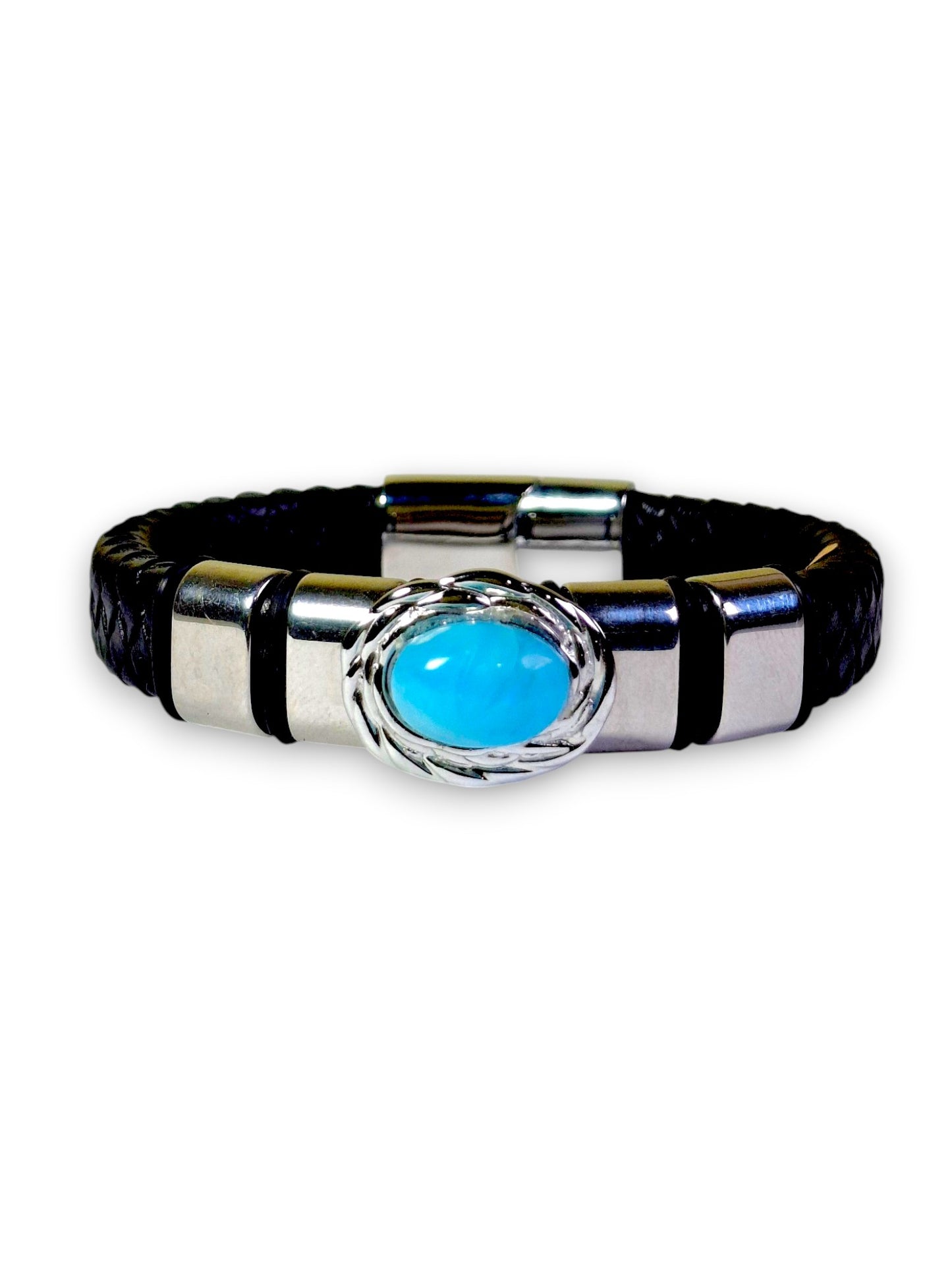 Nice Blue Larimar Stone Leather Handmade Bracelet Men / Women