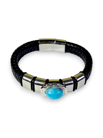Nice Blue Larimar Stone Leather Handmade Bracelet Men / Women