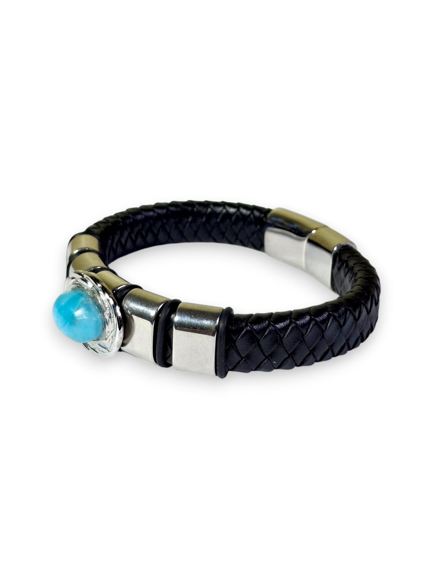 Nice Blue Larimar Stone Leather Handmade Bracelet Men / Women