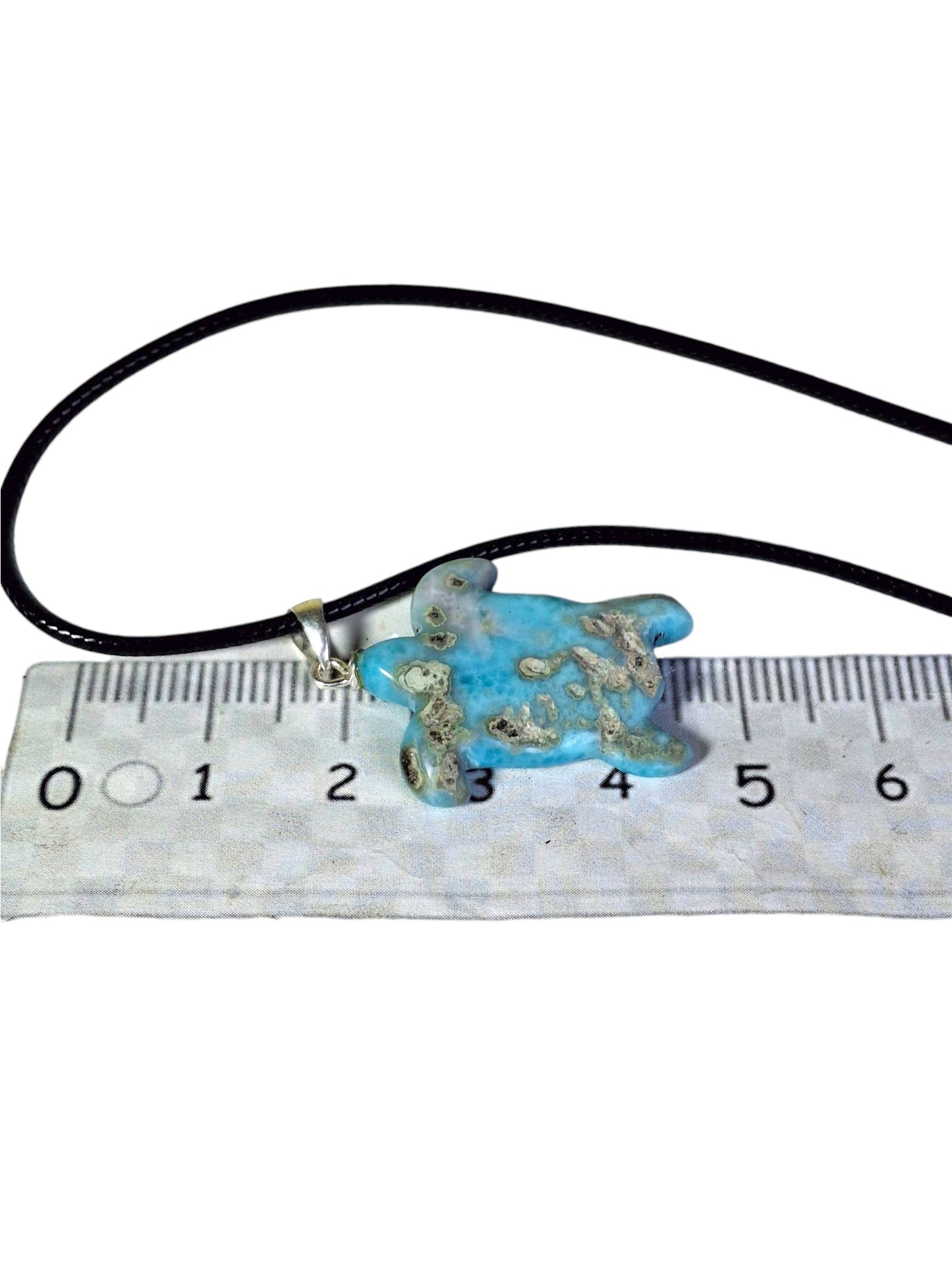 Carved Turtle Dominican Nice Sky Blue Larimar Stone Pendant Handmade