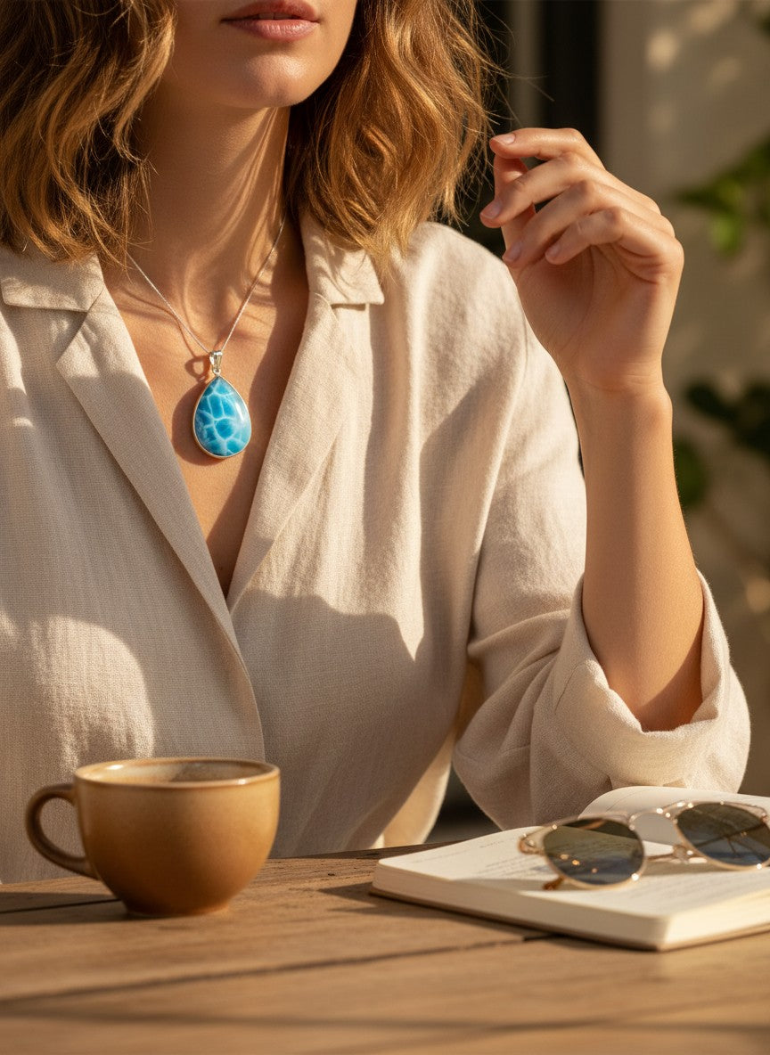 2.6 "in. Dominican Deep Blue Larimar Stone Pendant Handmade