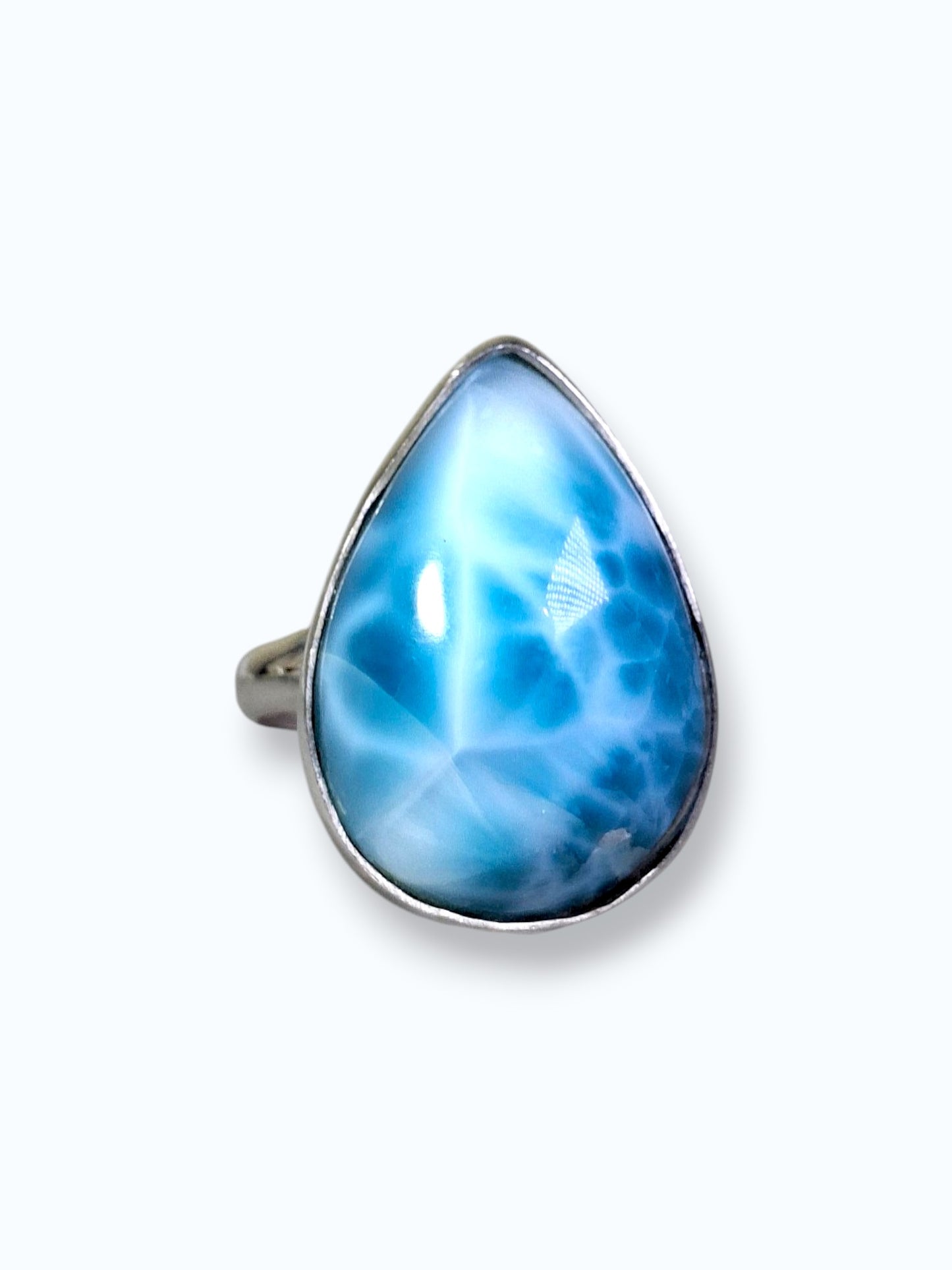 Solid Sterling Silver  Dominican Nice Blue Larimar Stone Handmade Ring