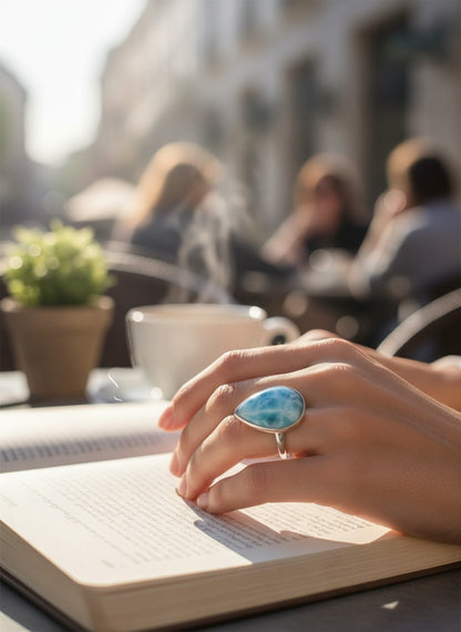Solid Sterling Silver  Dominican Nice Blue Larimar Stone Handmade Ring