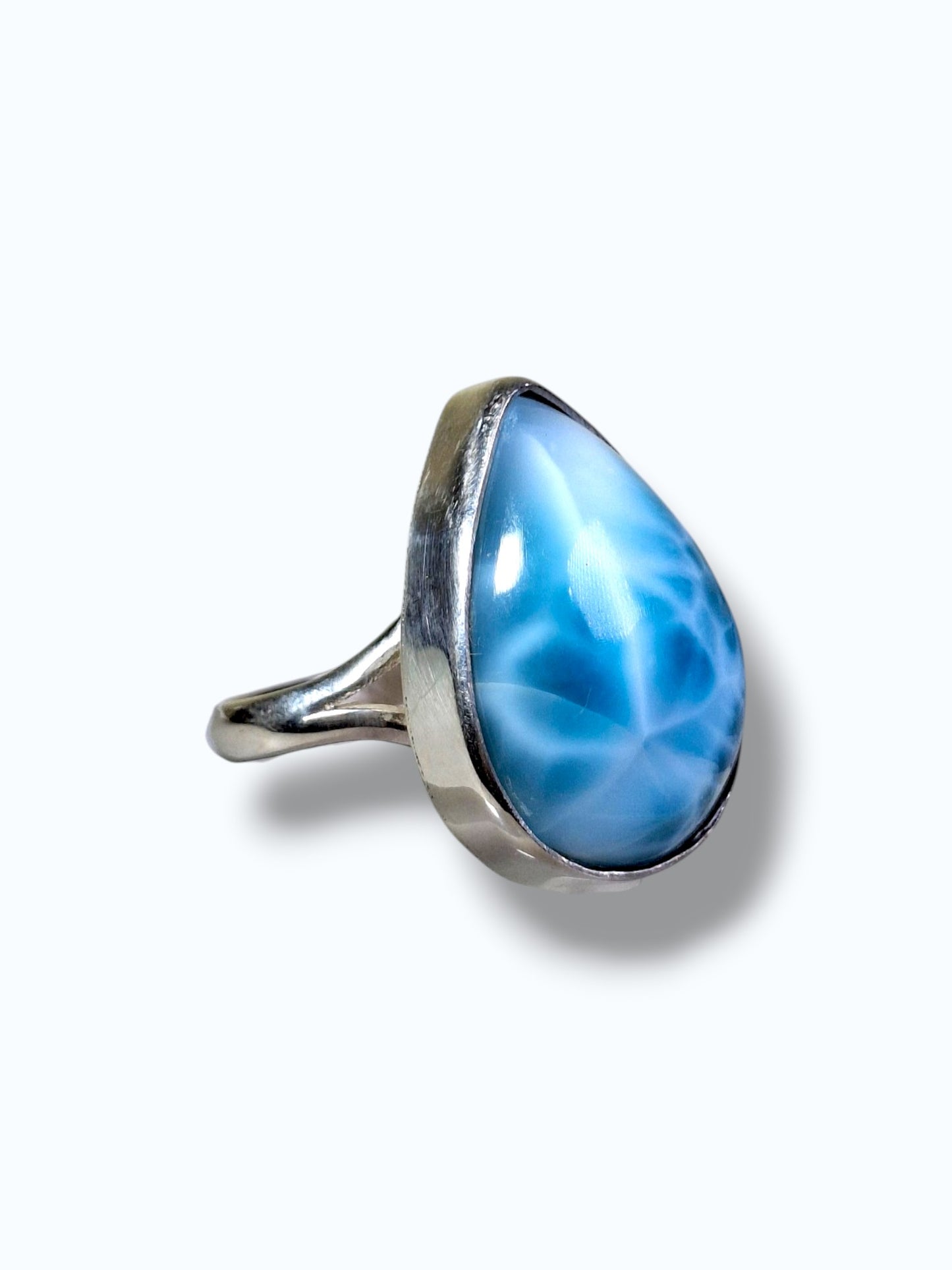 Solid Sterling Silver  Dominican Nice Blue Larimar Stone Handmade Ring