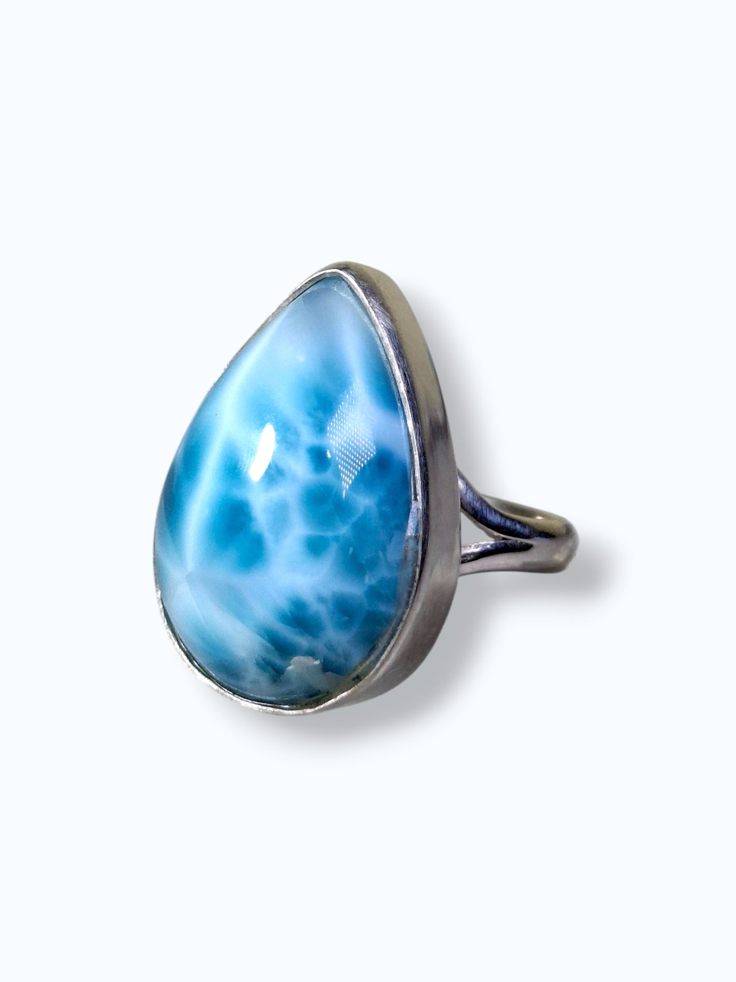 Solid Sterling Silver  Dominican Nice Blue Larimar Stone Handmade Ring