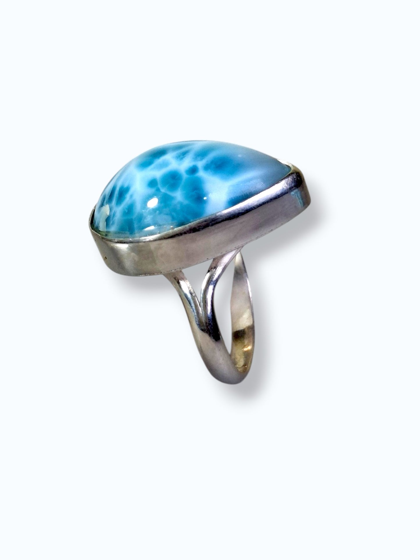 Solid Sterling Silver  Dominican Nice Blue Larimar Stone Handmade Ring