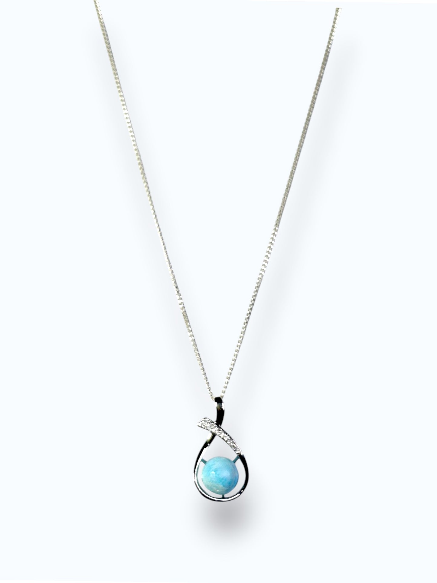 1.2"in. Dominican  Blue Larimar Stone Sphere Pendant / Chain  Set