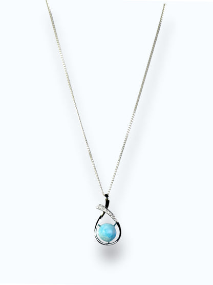1.2"in. Dominican  Blue Larimar Stone Sphere Pendant / Chain  Set