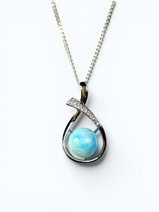 1.2" de diámetro. Colgante Esfera de Piedra Larimar Azul Dominicano / Juego de Cadena