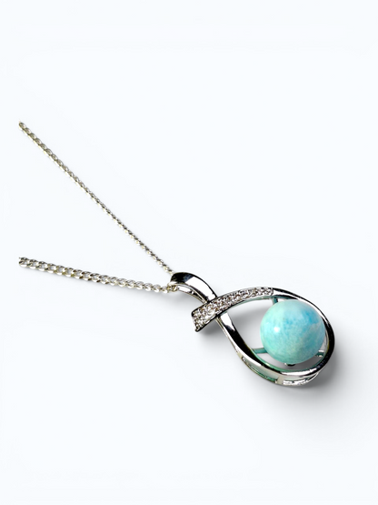 1.2"in. Dominican  Blue Larimar Stone Sphere Pendant / Chain  Set
