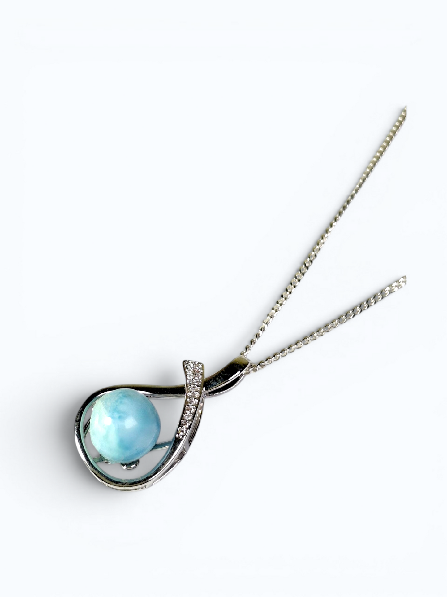 1.2"in. Dominican  Blue Larimar Stone Sphere Pendant / Chain  Set