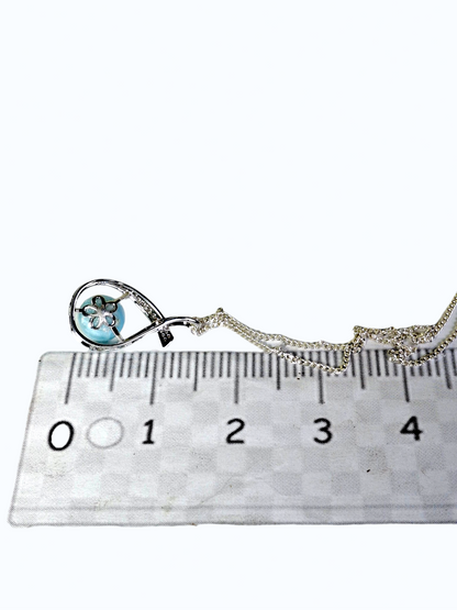 1.2"in. Dominican  Blue Larimar Stone Sphere Pendant / Chain  Set