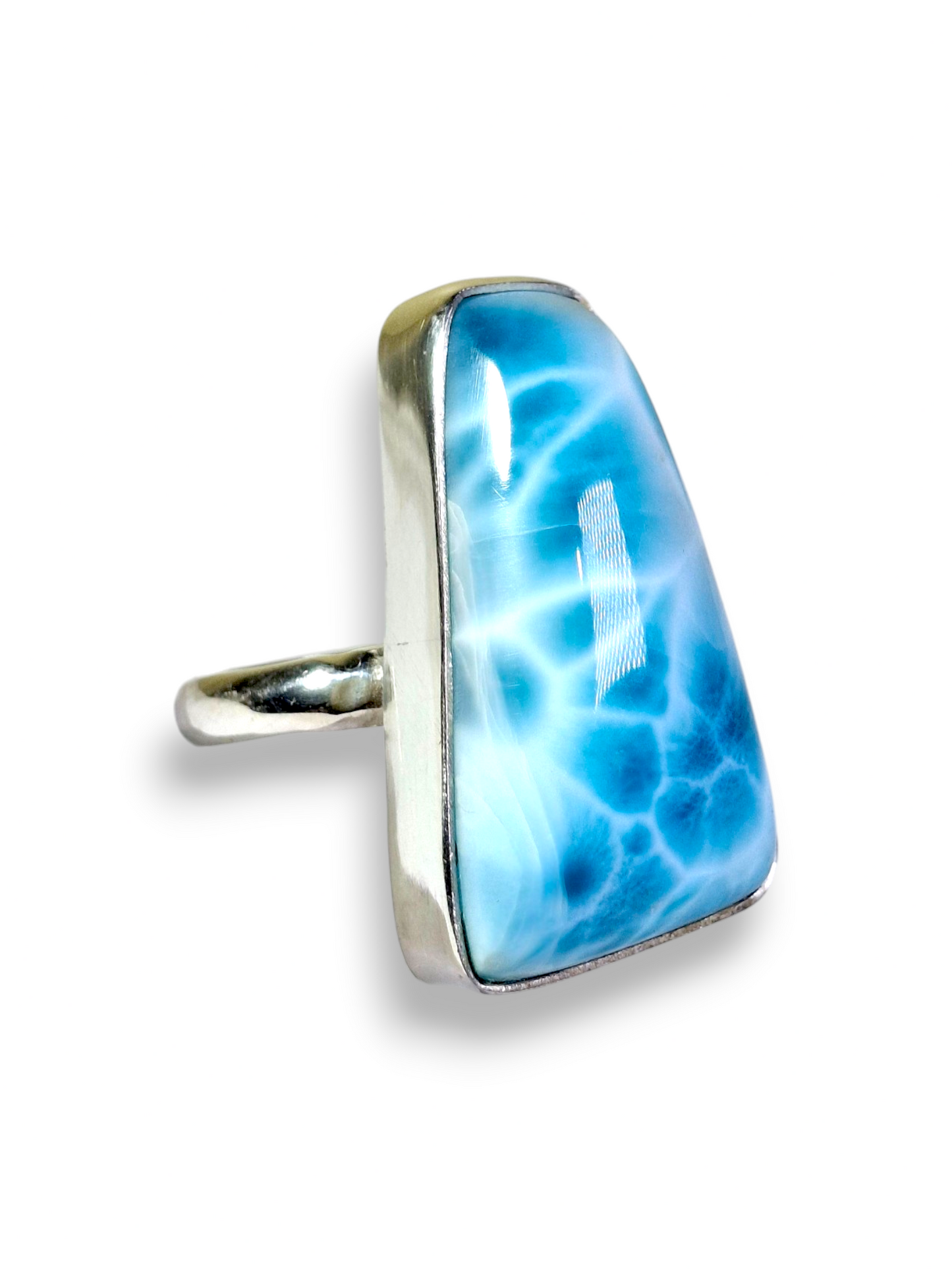 Solid Sterling Silver  Dominican Nice Blue Larimar Stone Handmade Ring