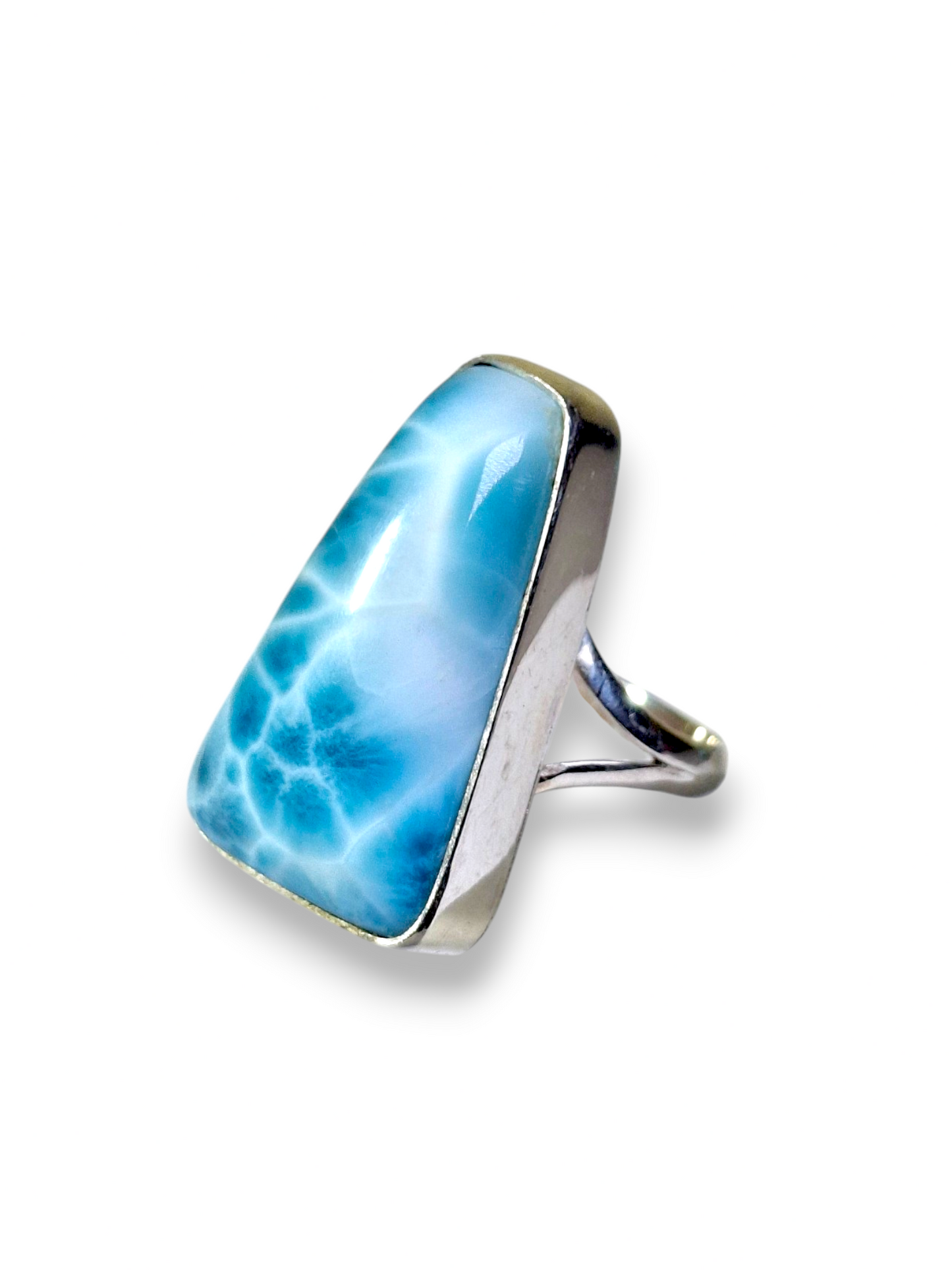 Solid Sterling Silver  Dominican Nice Blue Larimar Stone Handmade Ring