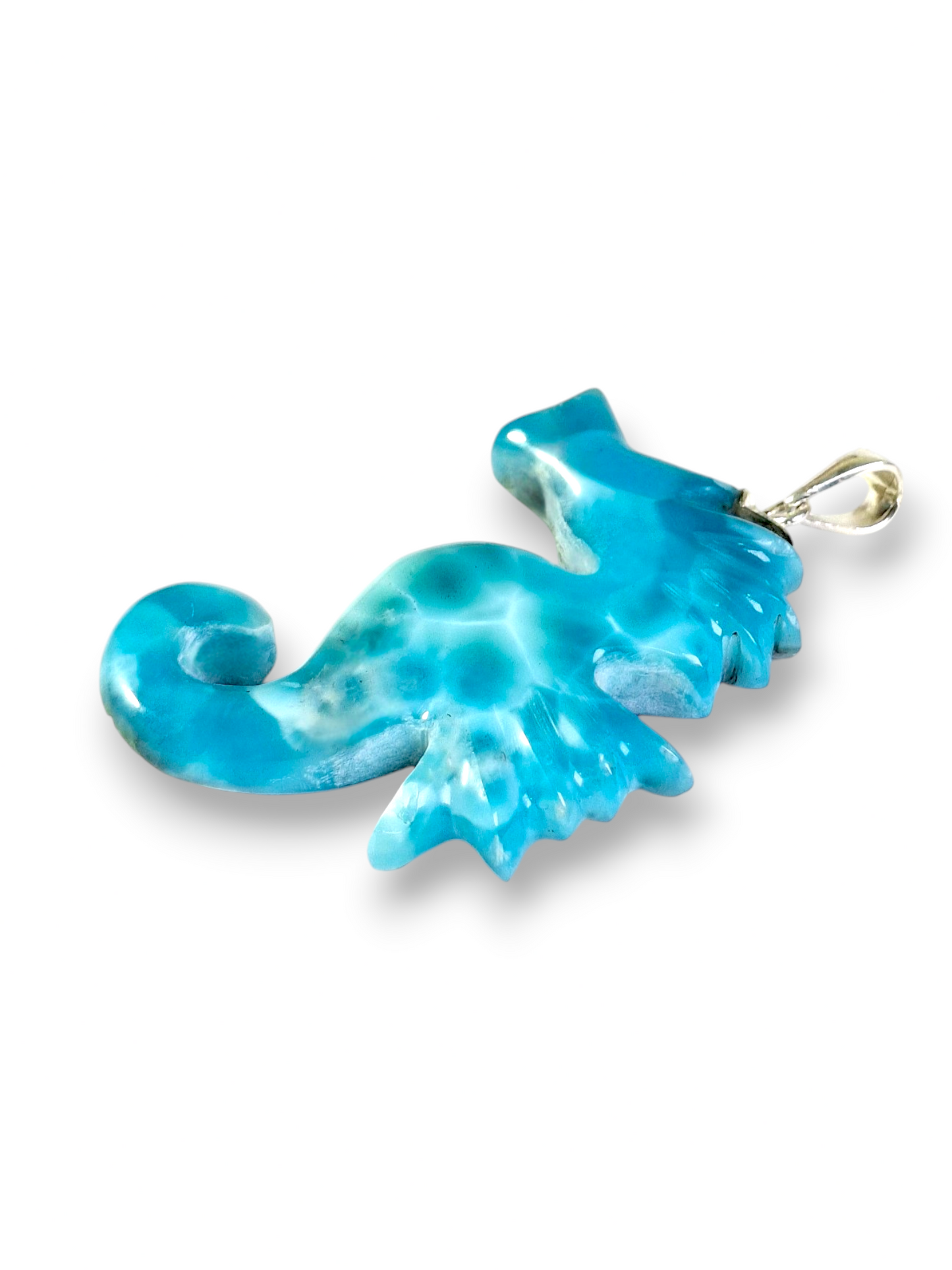 HQ Carved SeaHorse Dominican Nice Deep Blue Larimar Stone Pendant Handmade