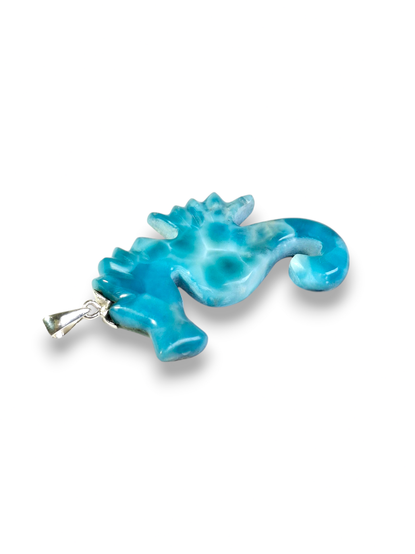 HQ Carved SeaHorse Dominican Nice Deep Blue Larimar Stone Pendant Handmade