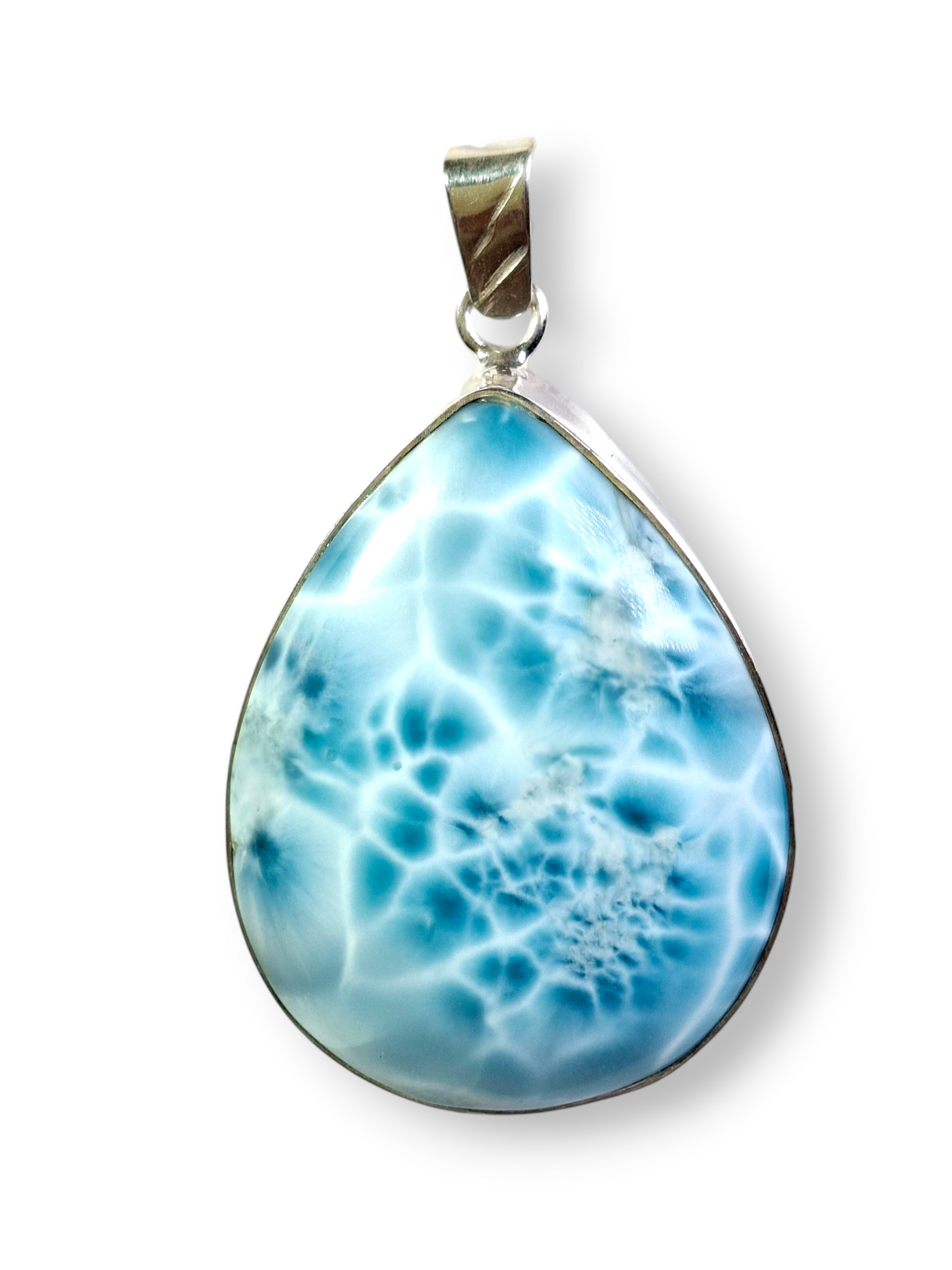 2.4" in. Dominican Deep Blue Larimar Stone Pendant Handcrafted