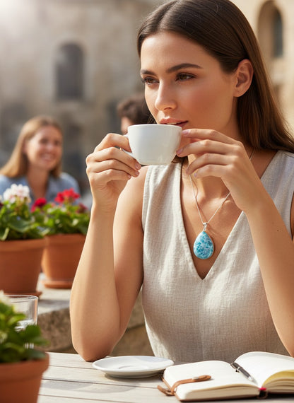 2.4" in. Dominican Deep Blue Larimar Stone Pendant Handcrafted