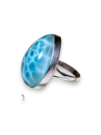 Solid Sterling Silver  Dominican Nice Blue Larimar Stone Handmade Ring