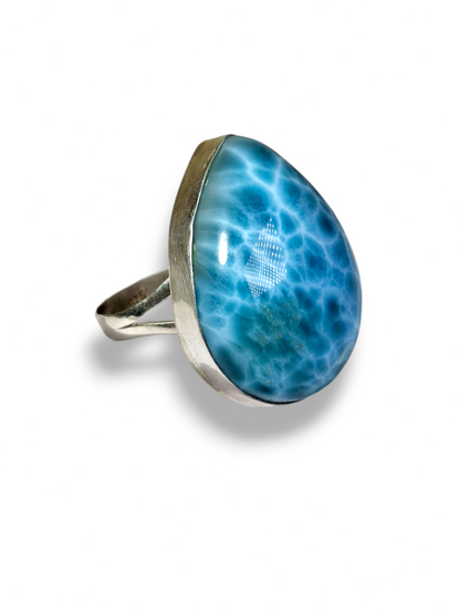 Solid Sterling Silver  Dominican Nice Blue Larimar Stone Handmade Ring