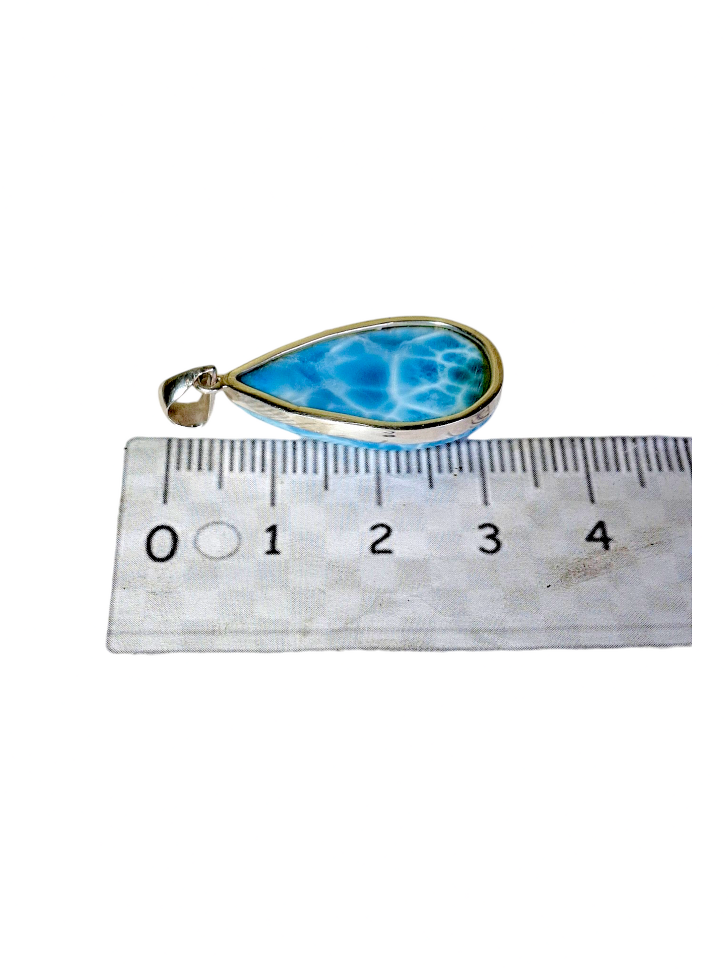 Natural Larimar Pendant 925 Silver 2.2 Inch Teardrop Cabochon Dominican Blue Gemstone Jewelry