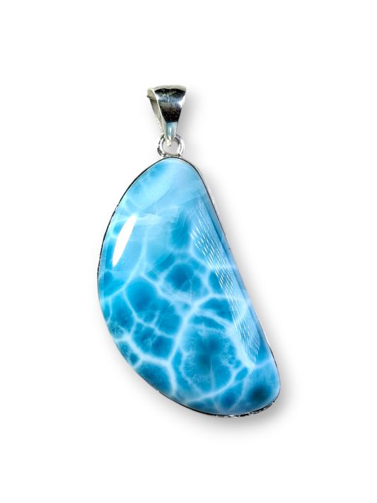 Larimar Pendant Sterling Silver  Natural Dominican Blue Gemstone Handmade