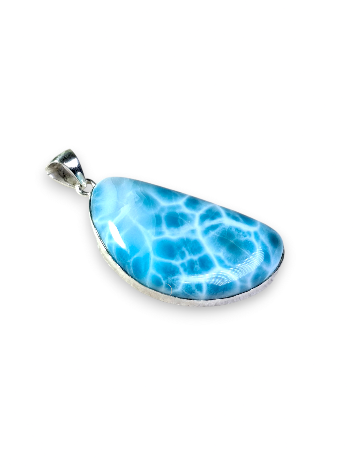 Larimar Pendant Sterling Silver  Natural Dominican Blue Gemstone Handmade