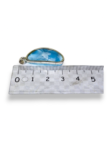 Larimar Pendant Sterling Silver  Natural Dominican Blue Gemstone Handmade