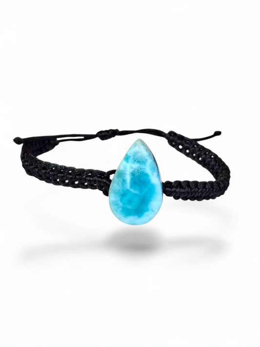 Pulsera hecha a mano de cordón de nylon con bonitas piedras de Larimar azul en forma de corazón para hombre/mujer