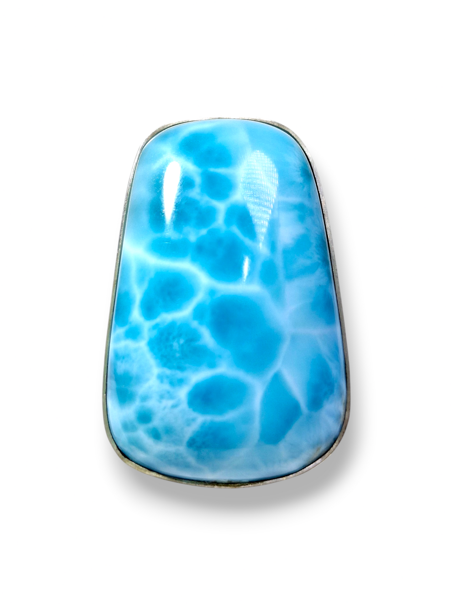 Larimar Cushion Rectangle Ring 925 SSilver Statement Dominican Blue Gemstone