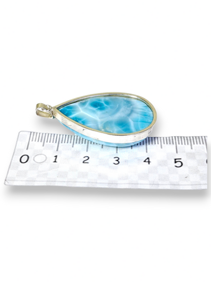 Natural Larimar Pendant 925 Silver Large Cabochon Dominican Blue Gemstone