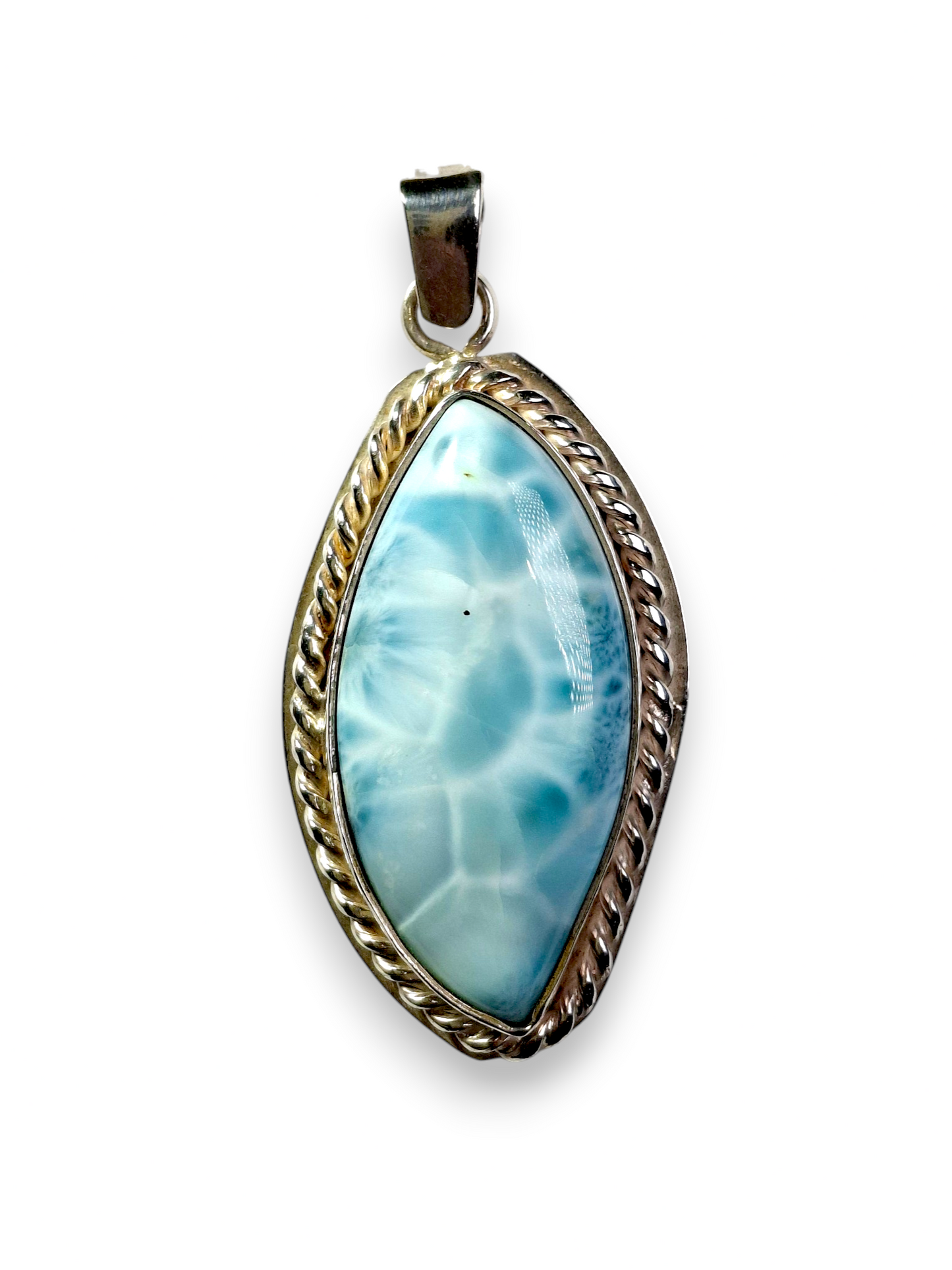 Larimar Pendant Sterling Silver  Natural Dominican Blue Gemstone Handmade