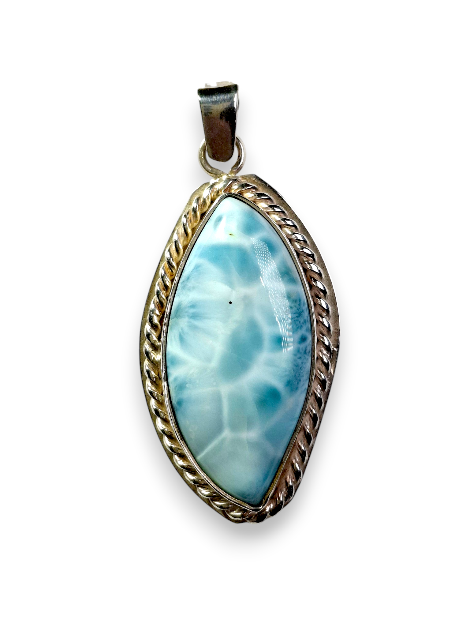 Colgante de Piedra Larimar Azul Profundo Dominicano de 2.1" Hecho a Mano