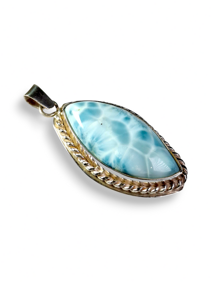 Larimar Pendant Sterling Silver  Natural Dominican Blue Gemstone Handmade