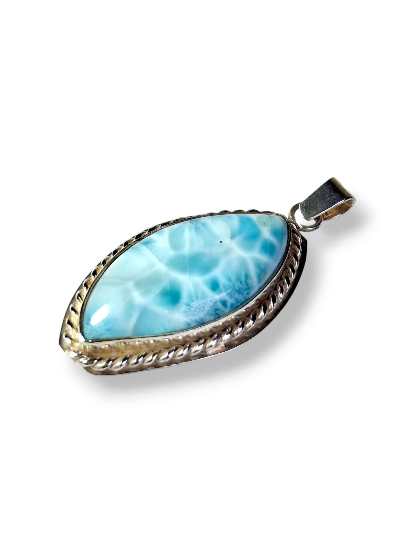Larimar Pendant Sterling Silver  Natural Dominican Blue Gemstone Handmade