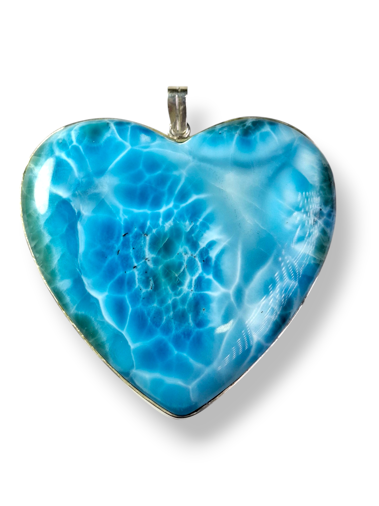 Colgante de Piedra Larimar Azul Profundo Dominicano de 2.1" Hecho a Mano