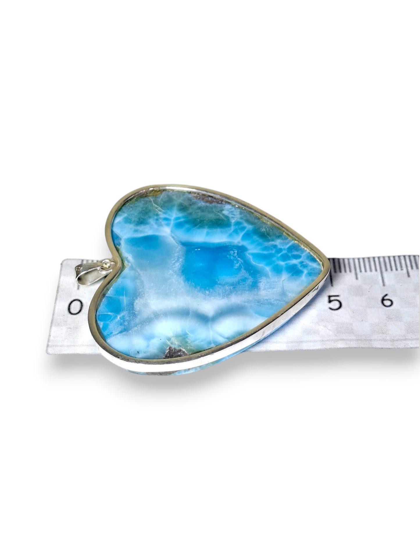 HUGE Heart Natural Larimar Pendant 925 Silver  Cabochon Dominican Blue Gemstone