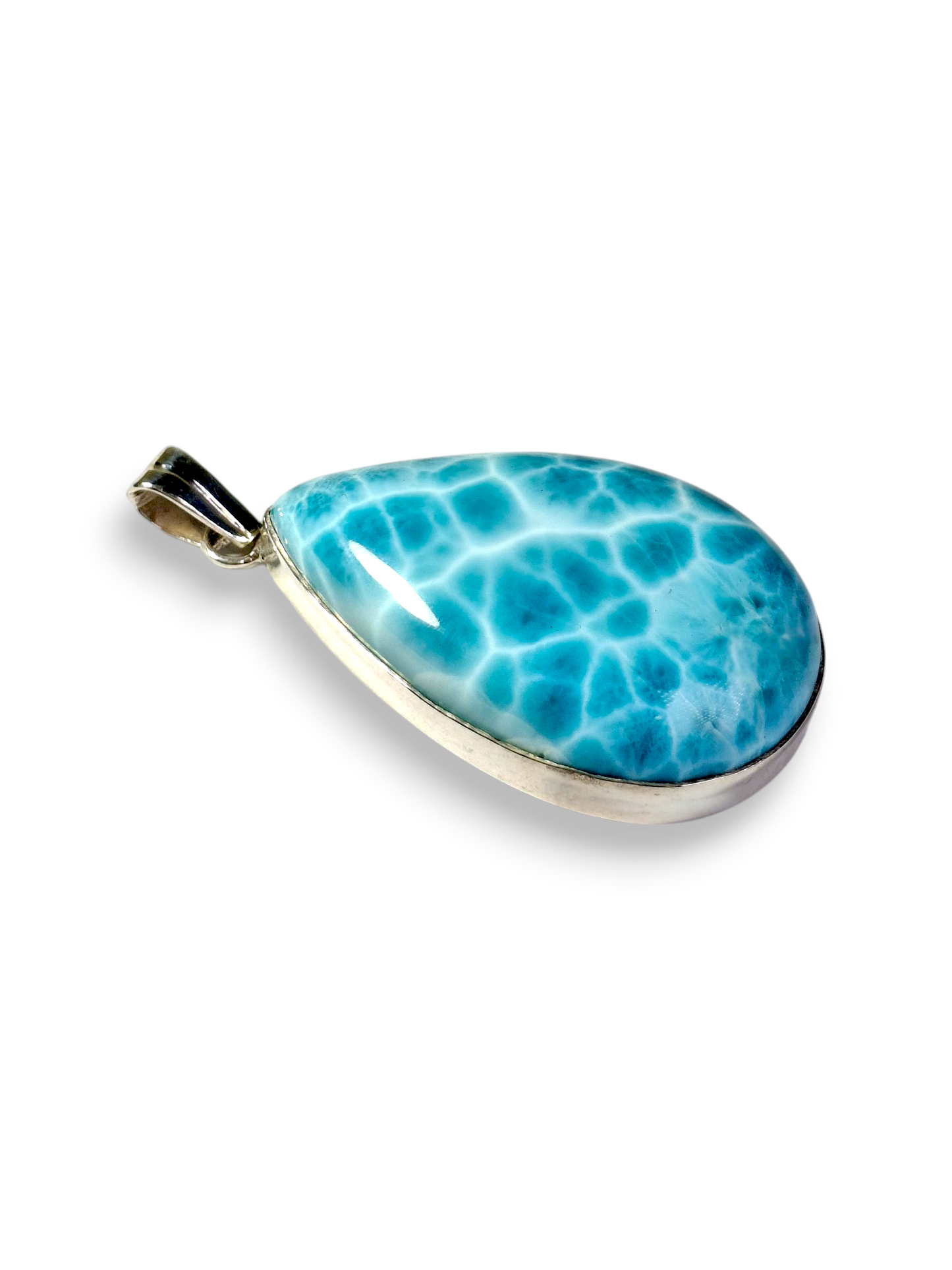 Colgante de Piedra Larimar Azul Profundo Dominicano de 2.1" Hecho a Mano