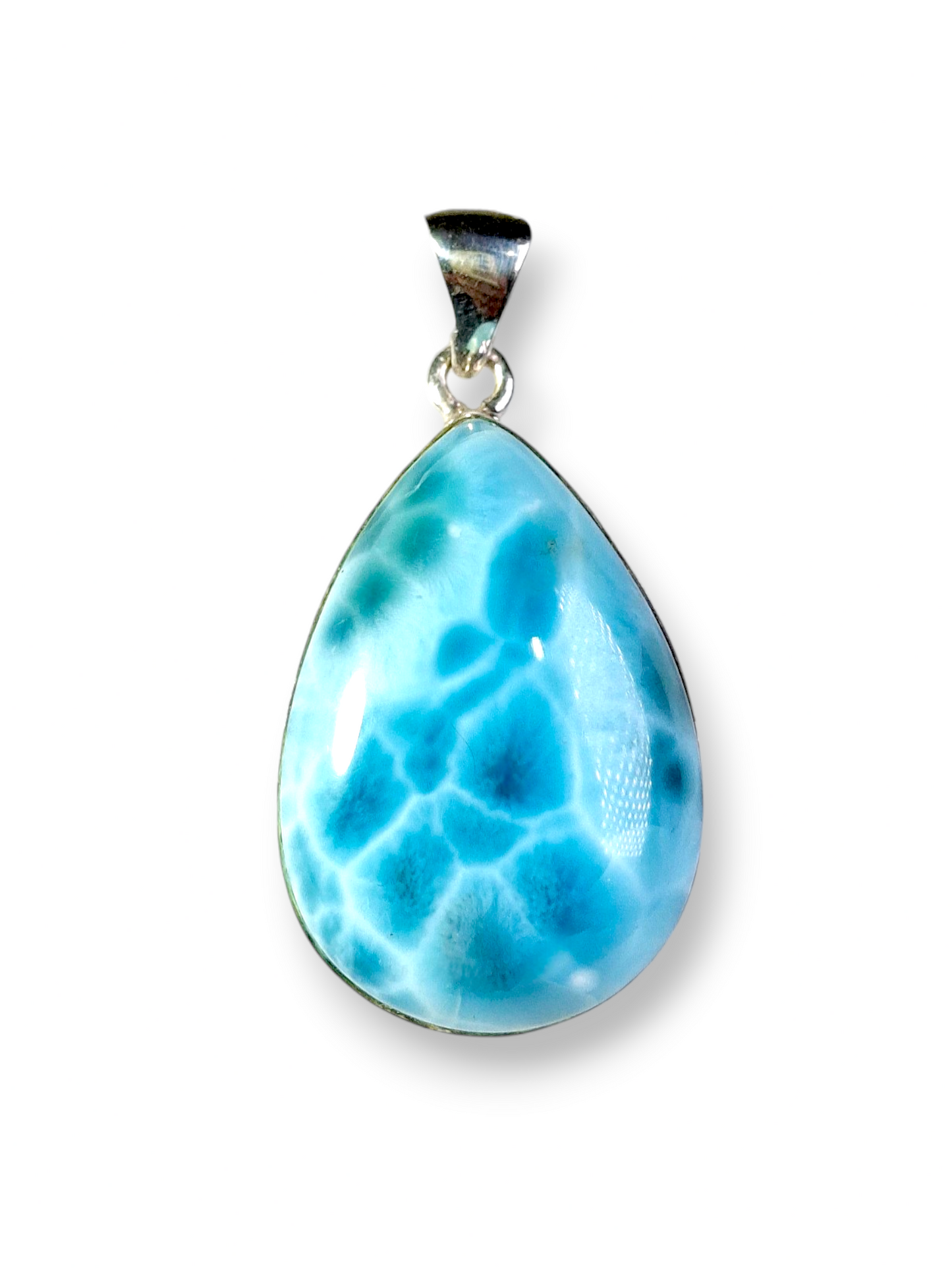 Larimar Pendant Sterling Silver  Natural Dominican Blue Gemstone Handmade