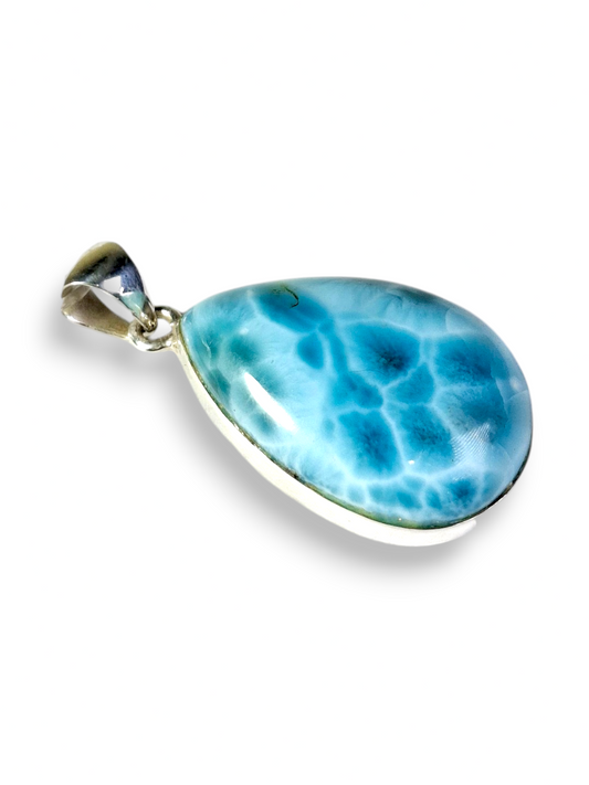 Larimar Pendant Sterling Silver  Natural Dominican Blue Gemstone Handmade