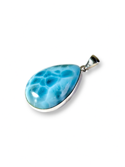 Larimar Pendant Sterling Silver  Natural Dominican Blue Gemstone Handmade