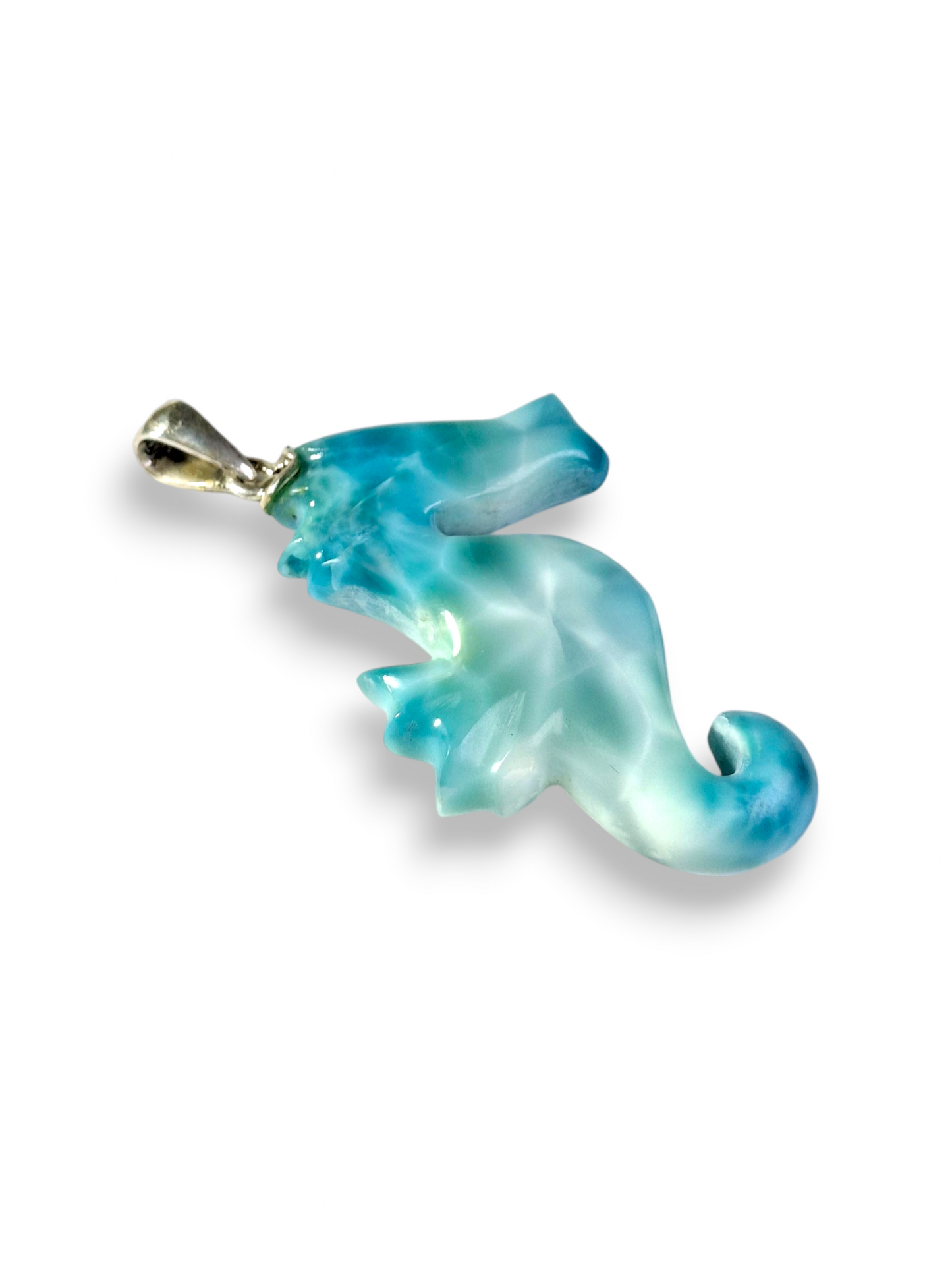 HQ Carved SeaHorse Dominican Nice Deep Blue Larimar Stone Pendant Handmade